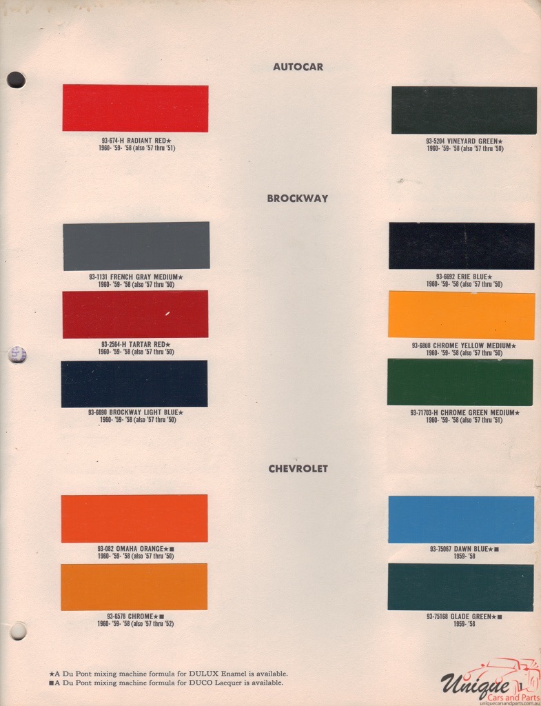 1951 GM Chevy Truck And Commercial Paint Charts DuPont 1